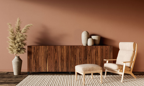 Terracotta colour drenched room